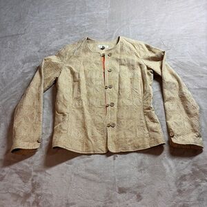 David Brooks Boho Embroidered Linen Jacket Womens Small S/P Indie Art Tan Lined
